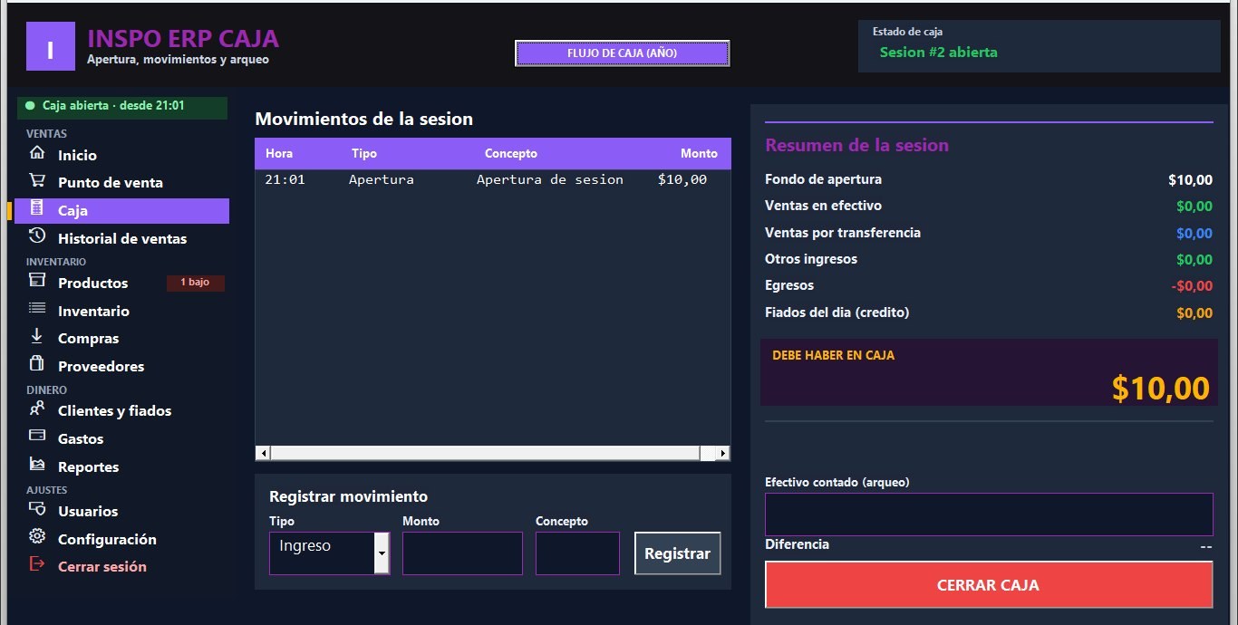 Pantalla de caja con el resumen de la sesión